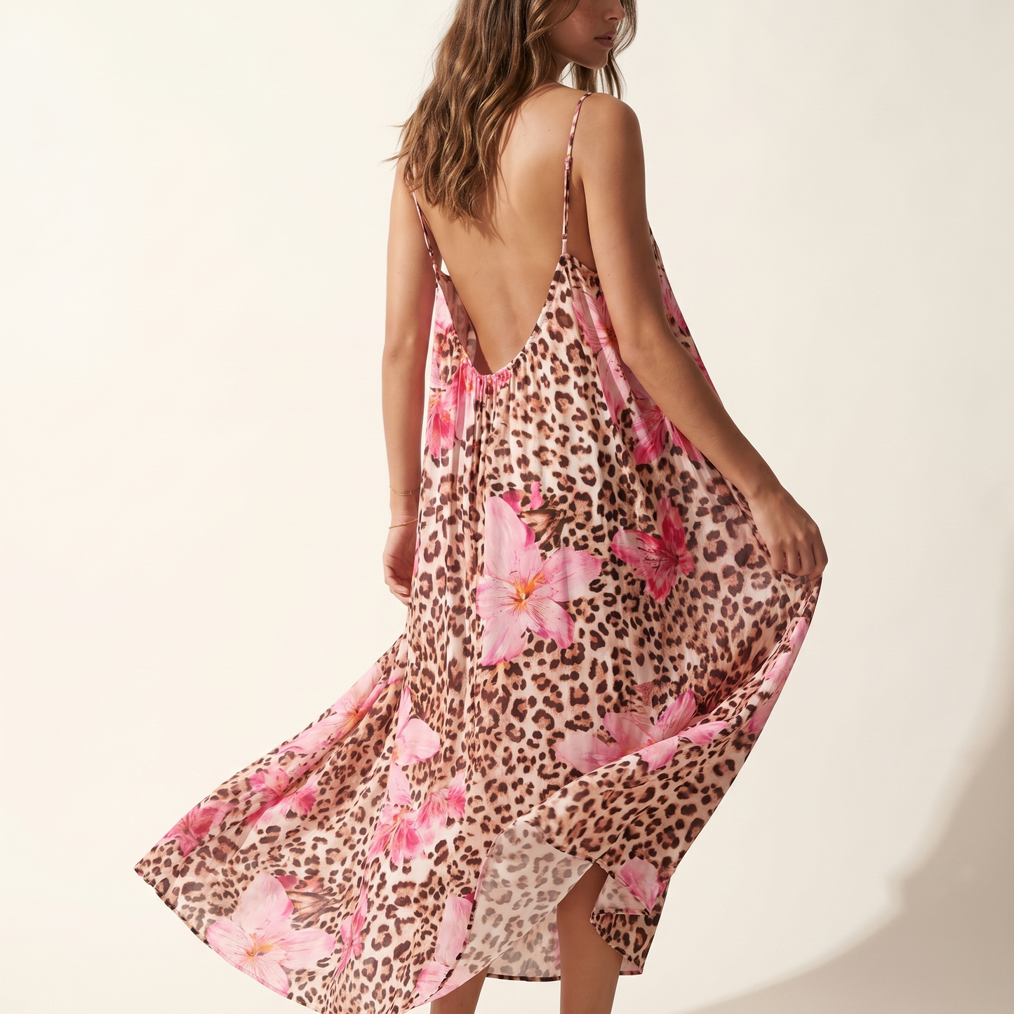 Patterned Low Backless Flow Dress