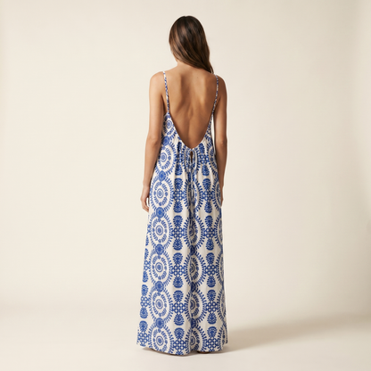 Patterned Low Backless Flow Dress