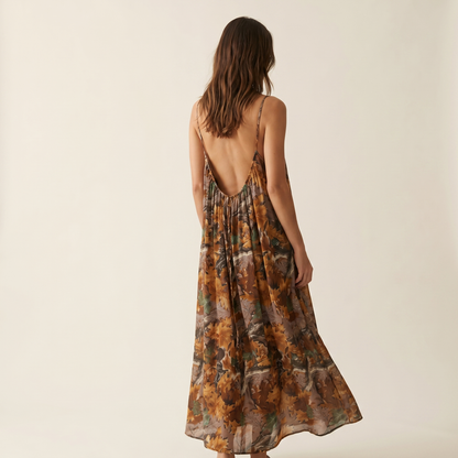 Patterned Low Backless Flow Dress