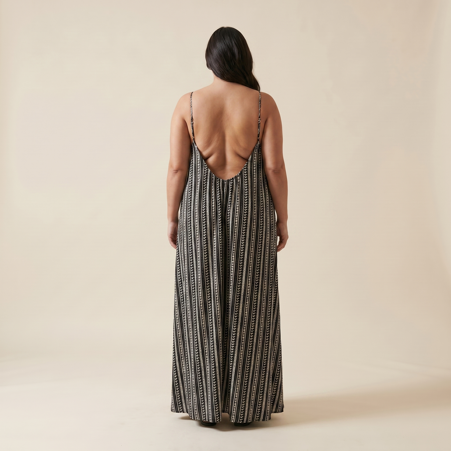 Patterned Low Backless Flow Dress