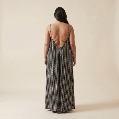 Patterned Low Backless Flow Dress
