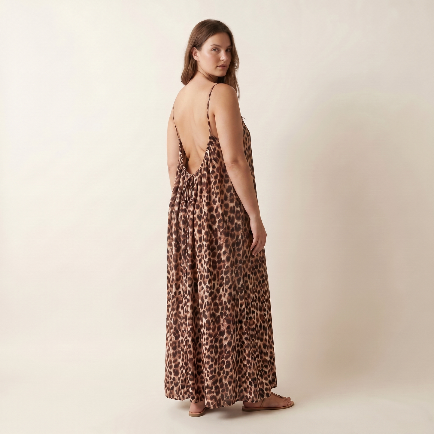 Patterned Low Backless Flow Dress